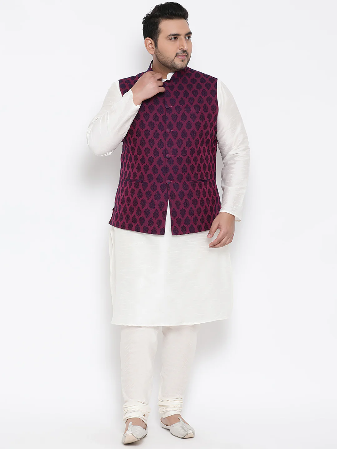 Men Magenta Nehru Jacket - Image 6