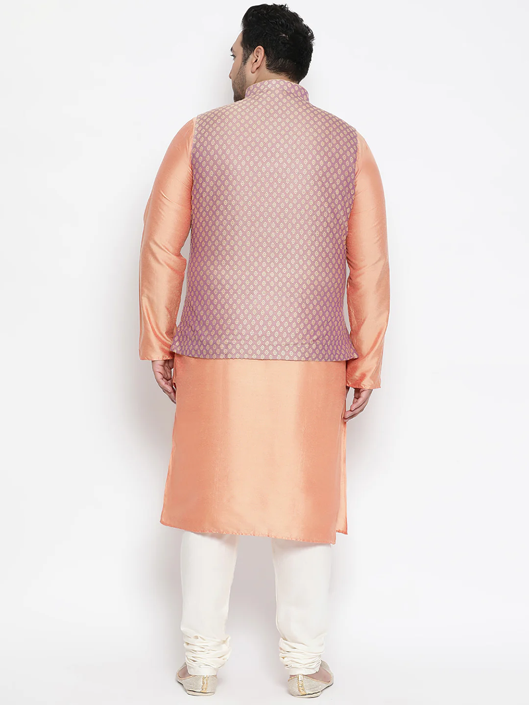 Men Mauve Textured Kurta Jacket Churidar Set - Image 4