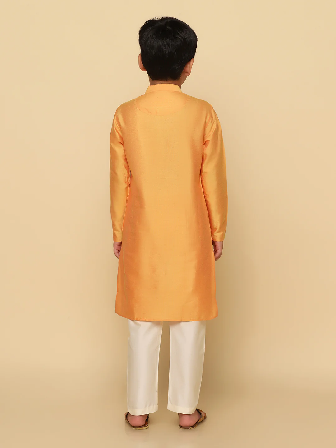 Boy's Orange Kurta Pyjama Set - Image 4