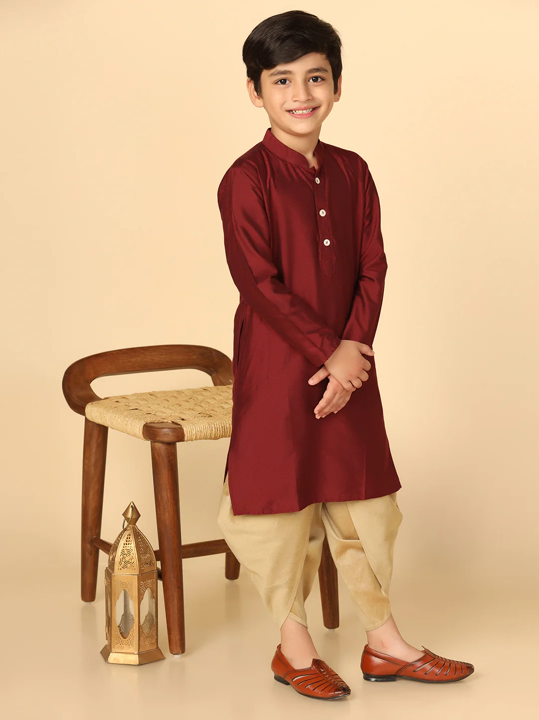 Boy's Maroon Kurta Dhoti Set - Image 7