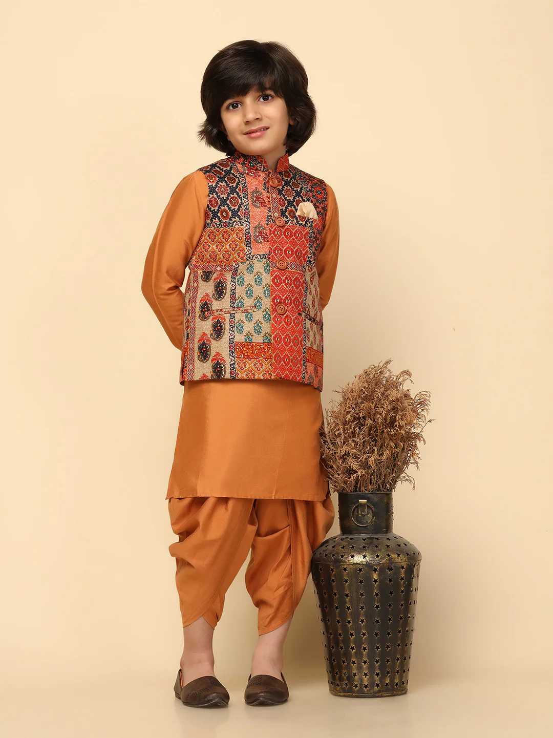 Boys Multi-Color Kurta Jacket Dhoti Sets - Image 8