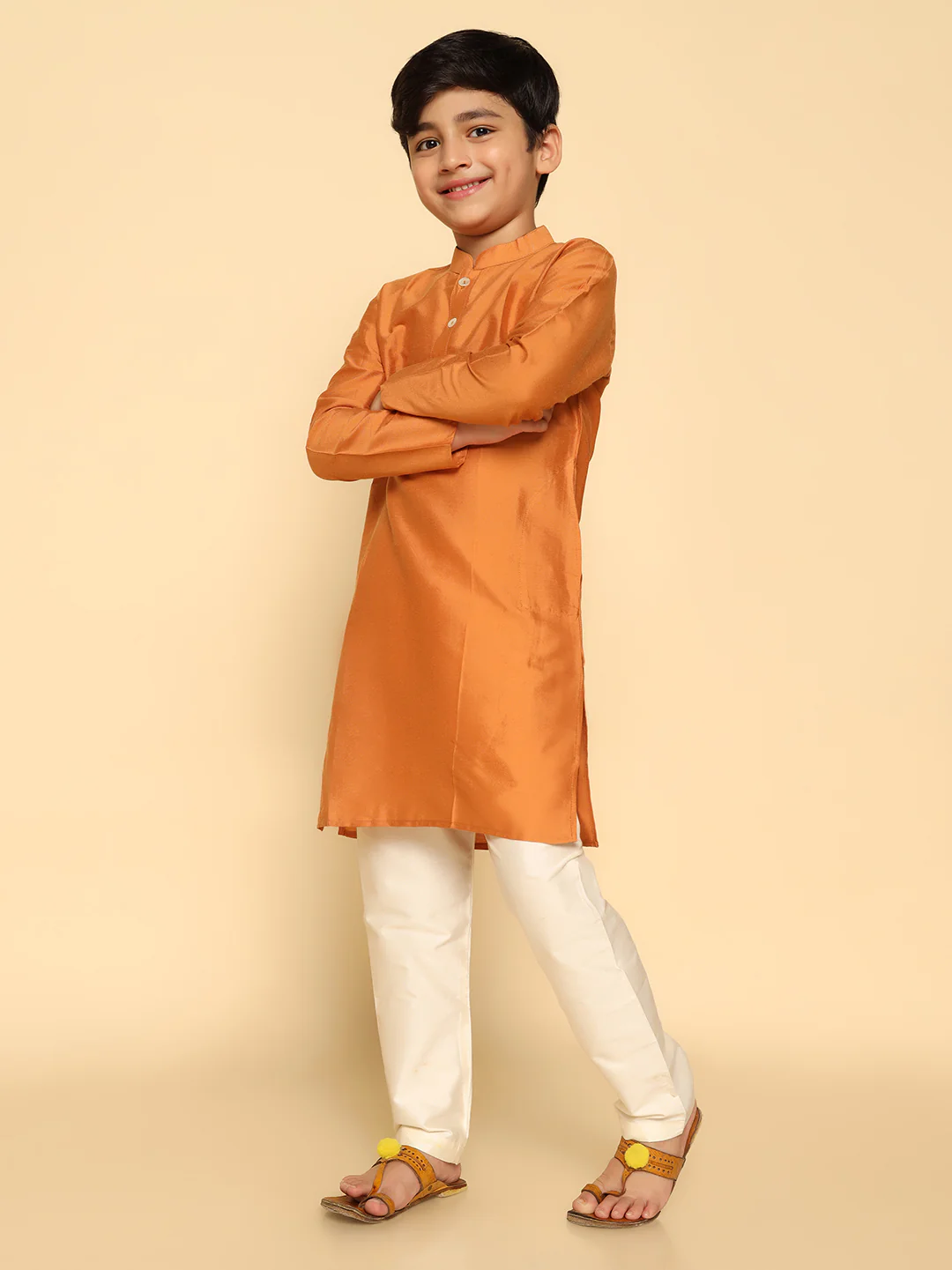 Boy's Mustard Kurta Pyjama Set - Image 3