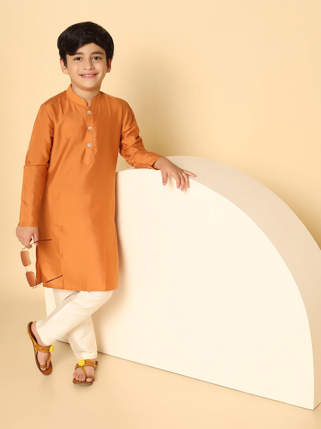 Boy's Mustard Kurta Pyjama Set - Image 7