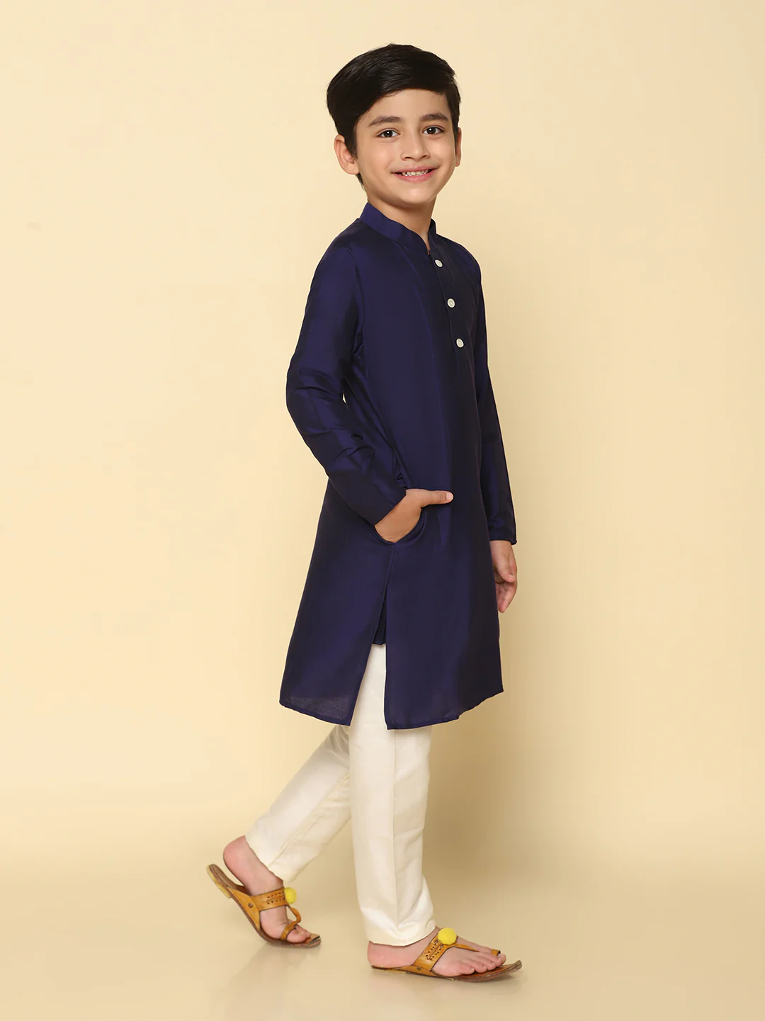 Boy's Navy Blue Kurta Pyjama Set - Image 3