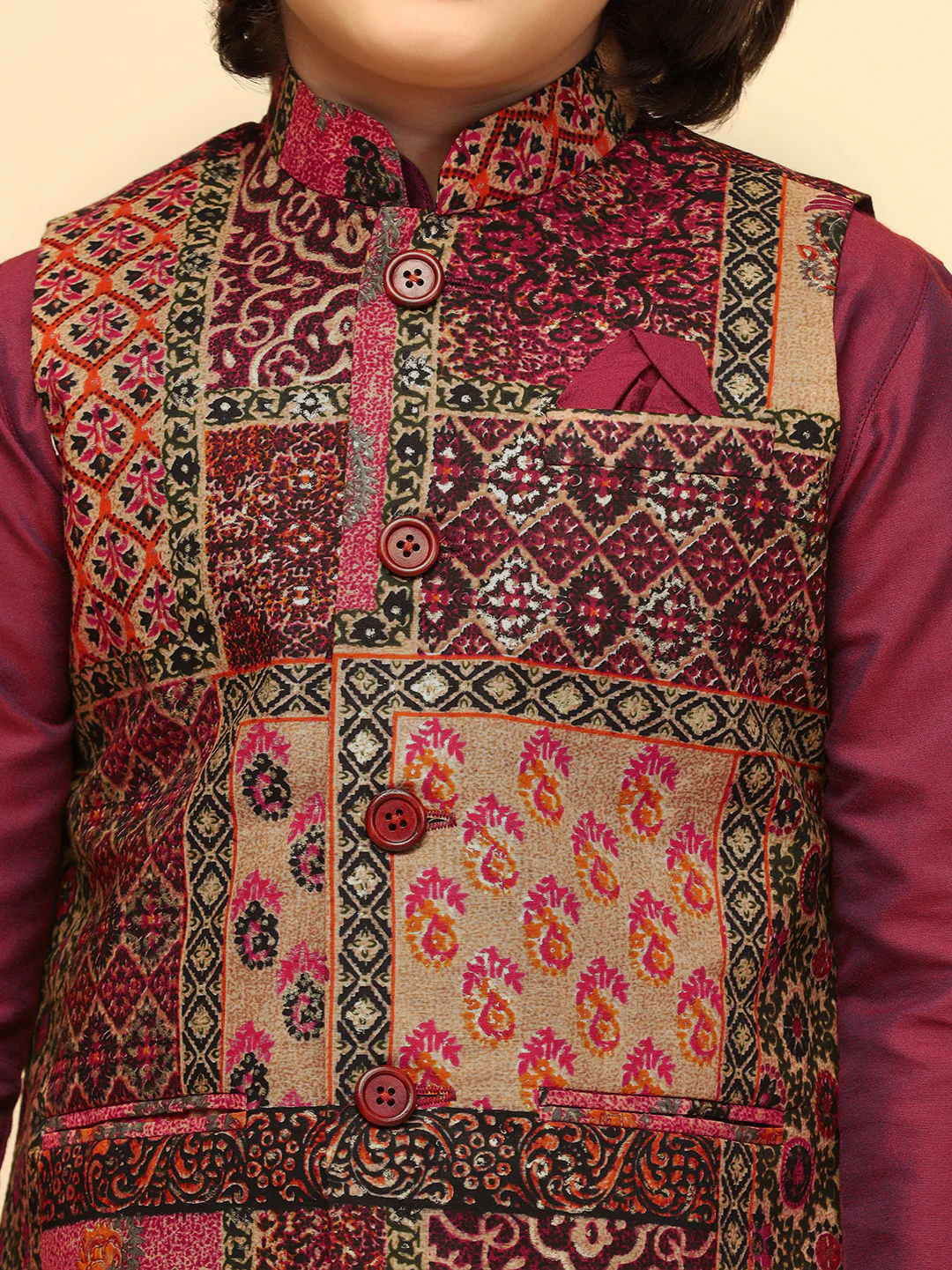Boys Multi-Color Kurta Jacket Dhoti Sets - Image 5