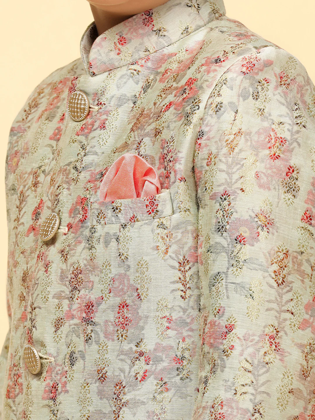 Boy's Multi Coloured Printed Kurta Indowestern Churidar Set - Image 5