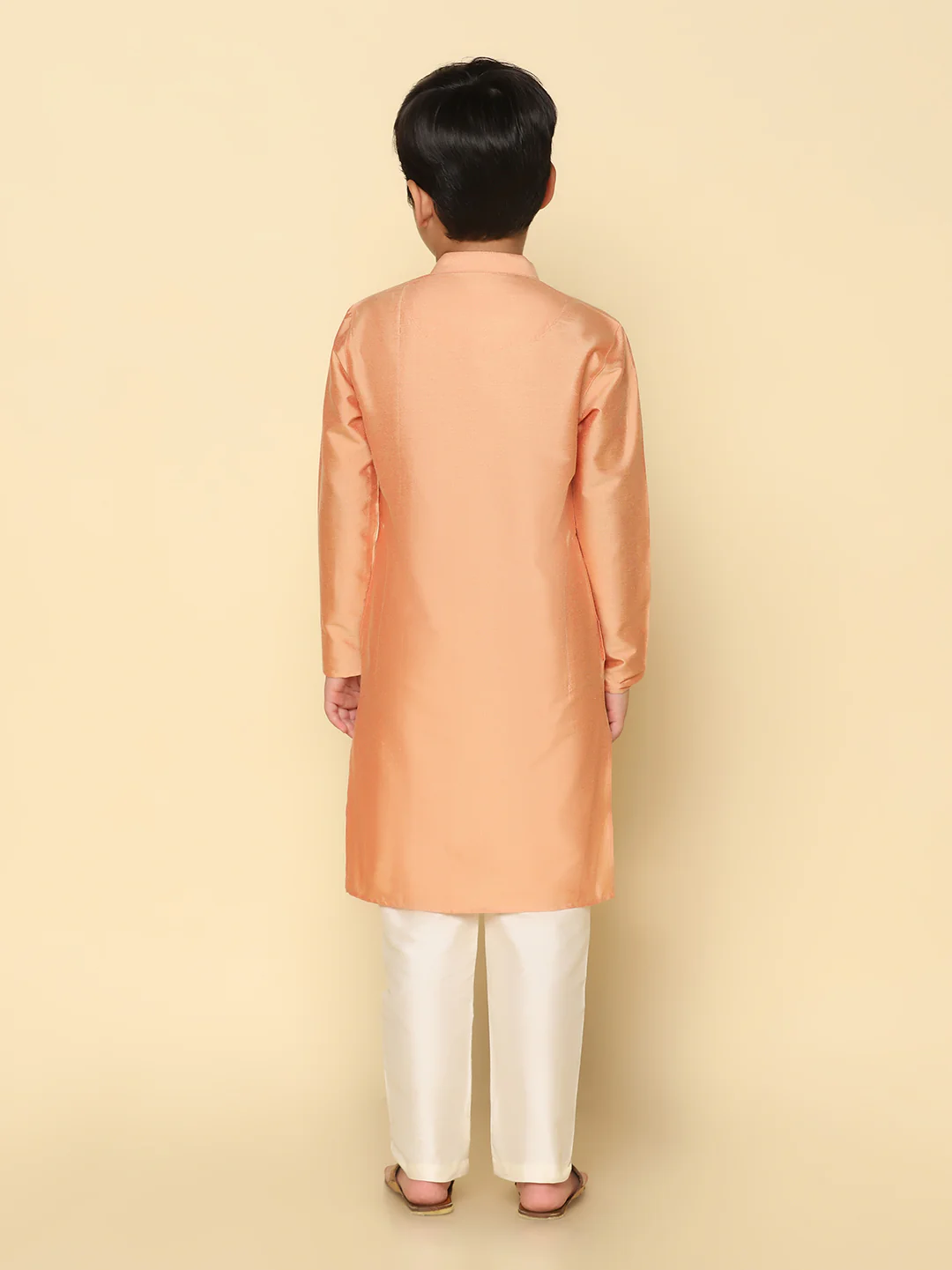 Boy's Coral Kurta Pyjama Set - Image 4