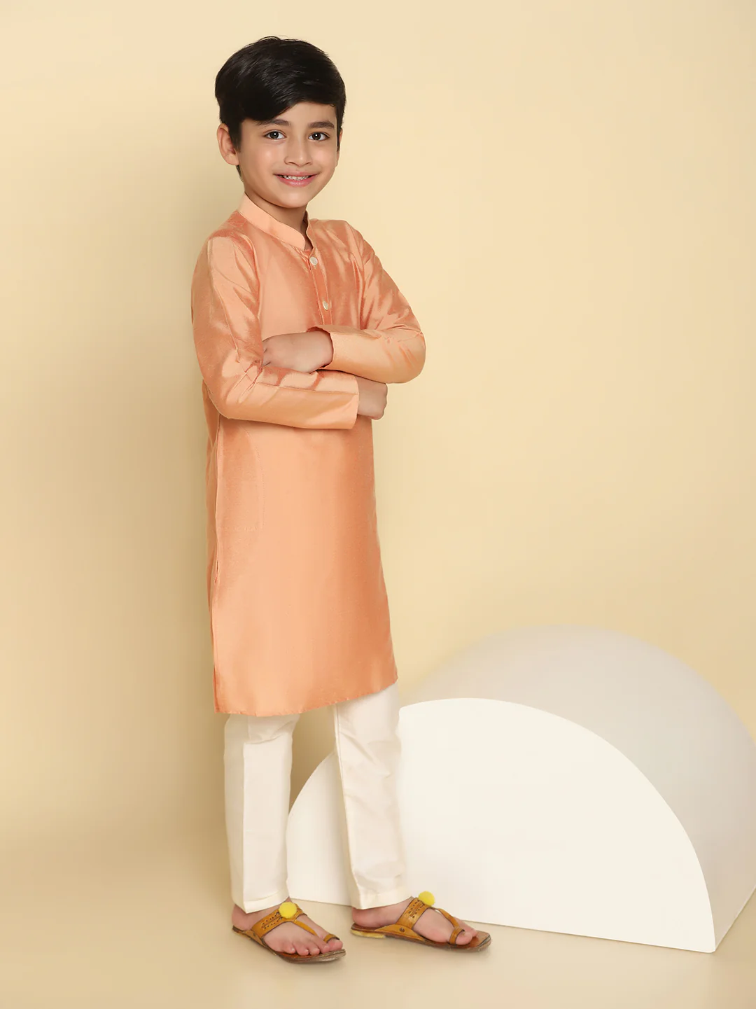 Boy's Coral Kurta Pyjama Set - Image 7