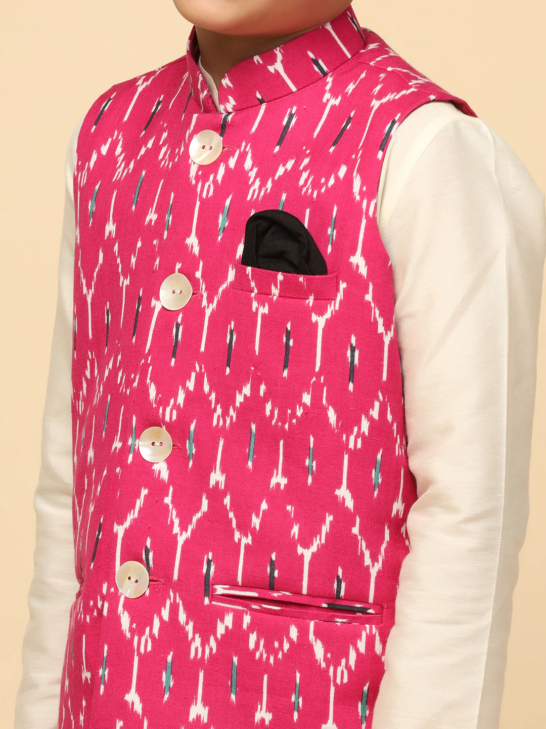 Boys Pink Kurta Jacket Pyjama Sets - Image 5