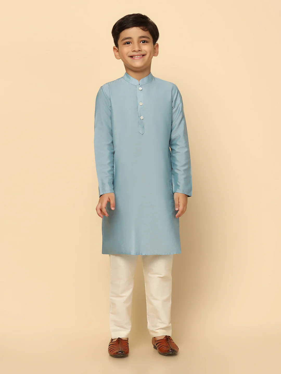 Boys Blue Kurta Jacket Pyjama Sets - Image 6