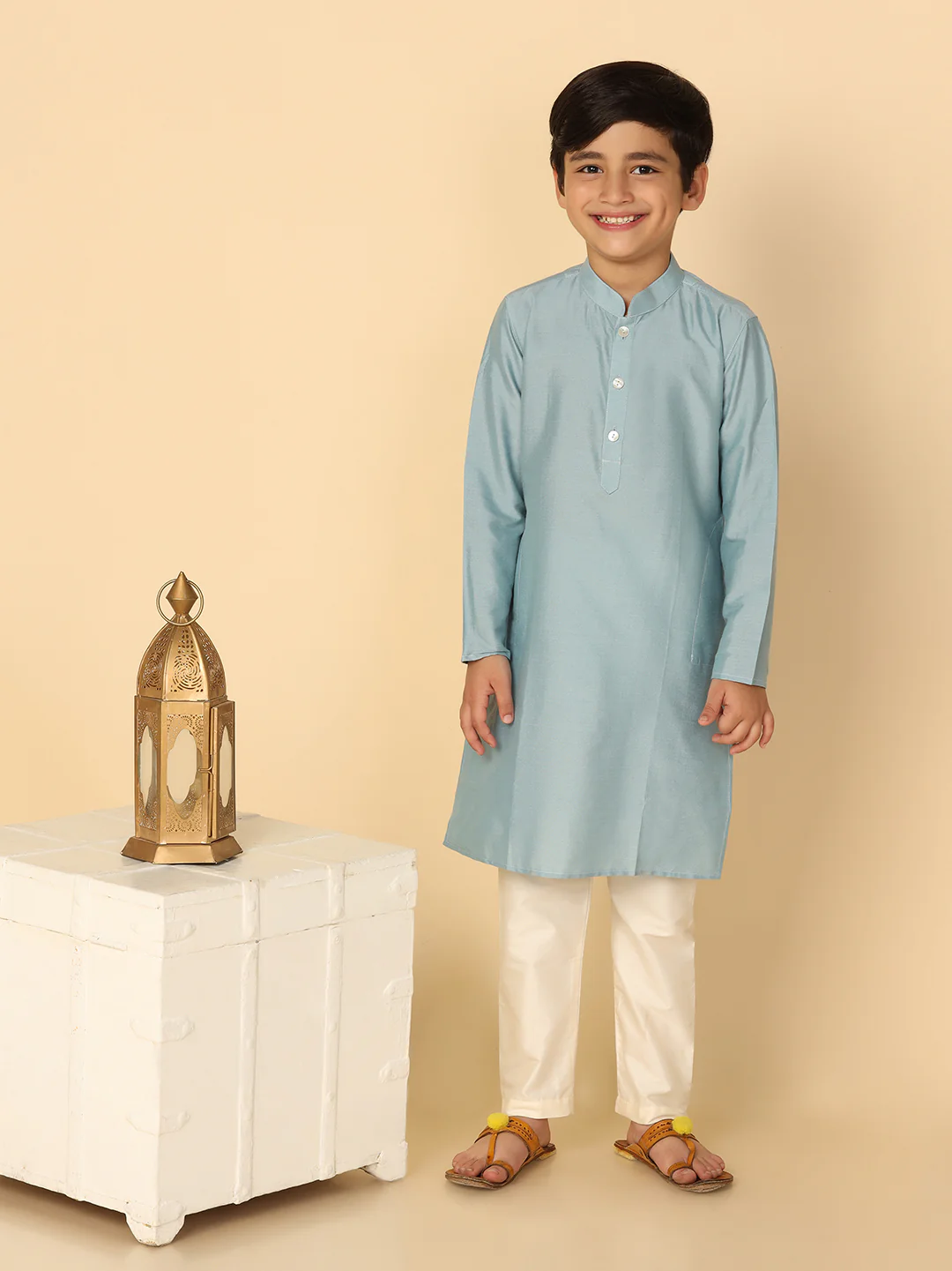 Boy's Dirty Blue Kurta Pyjama Set - Image 7