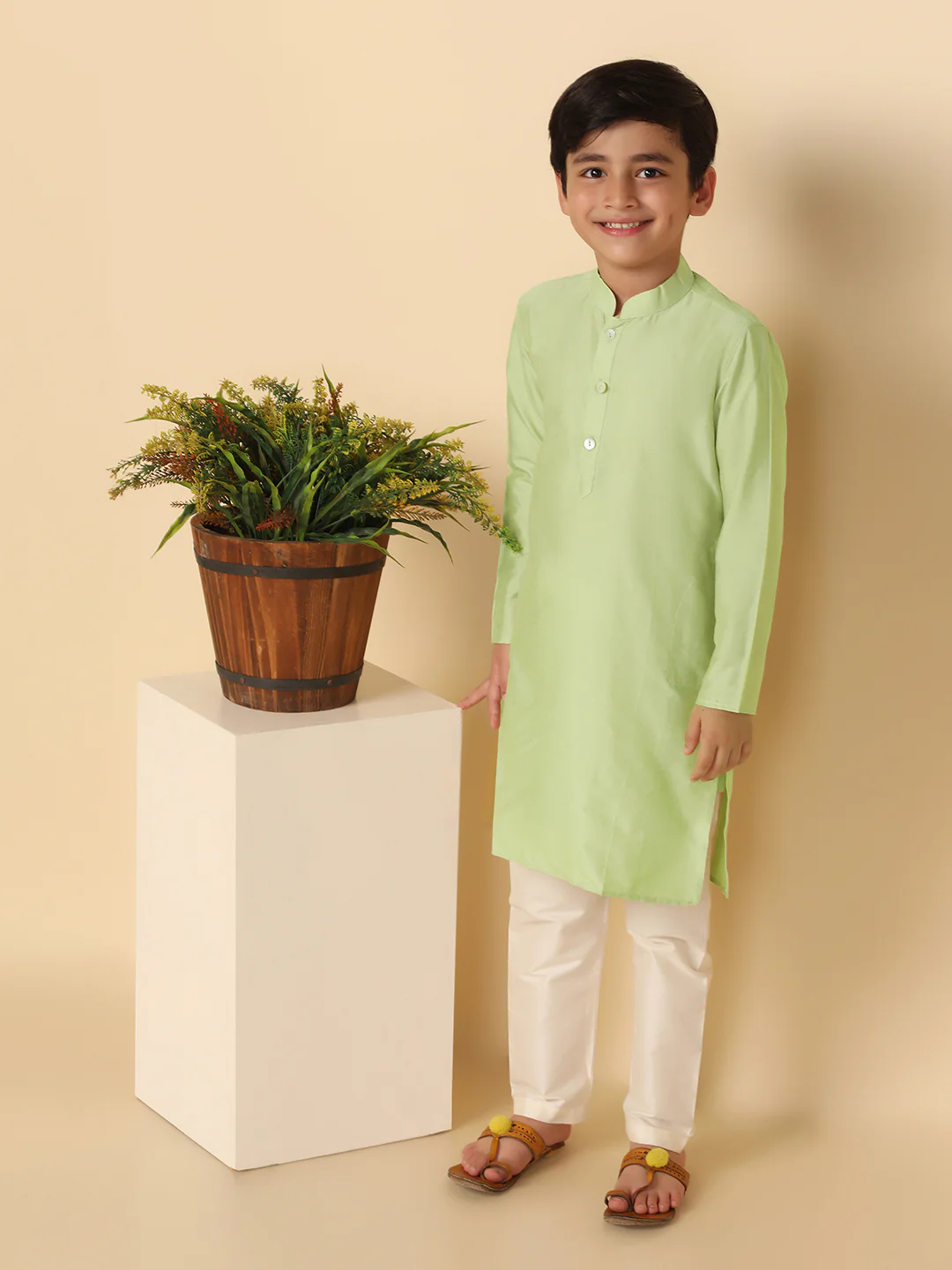 Boy's Light Green Kurta Pyjama Set - Image 6