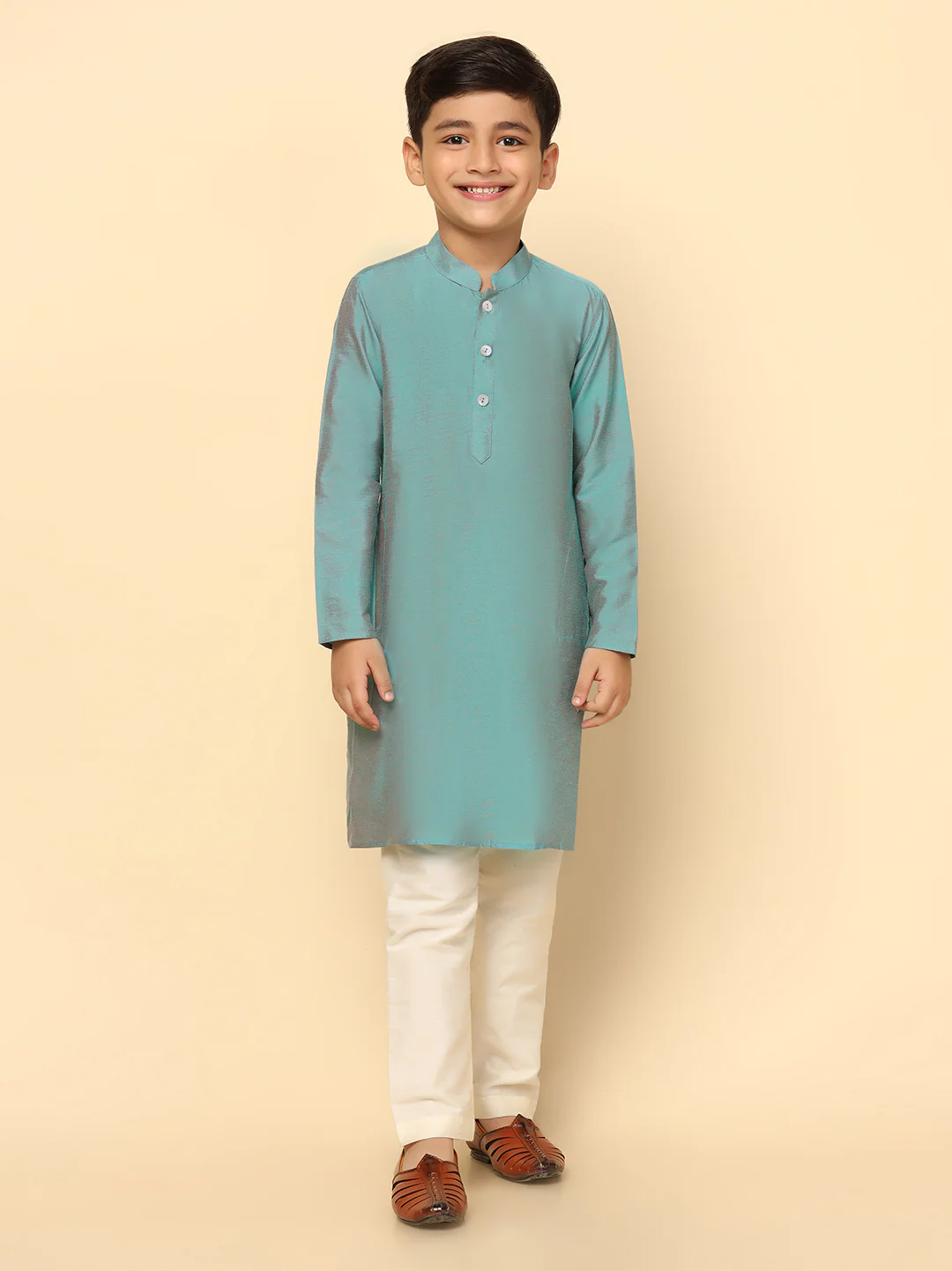 Boys Multi-Color Kurta Jacket Pyjama Sets - Image 5