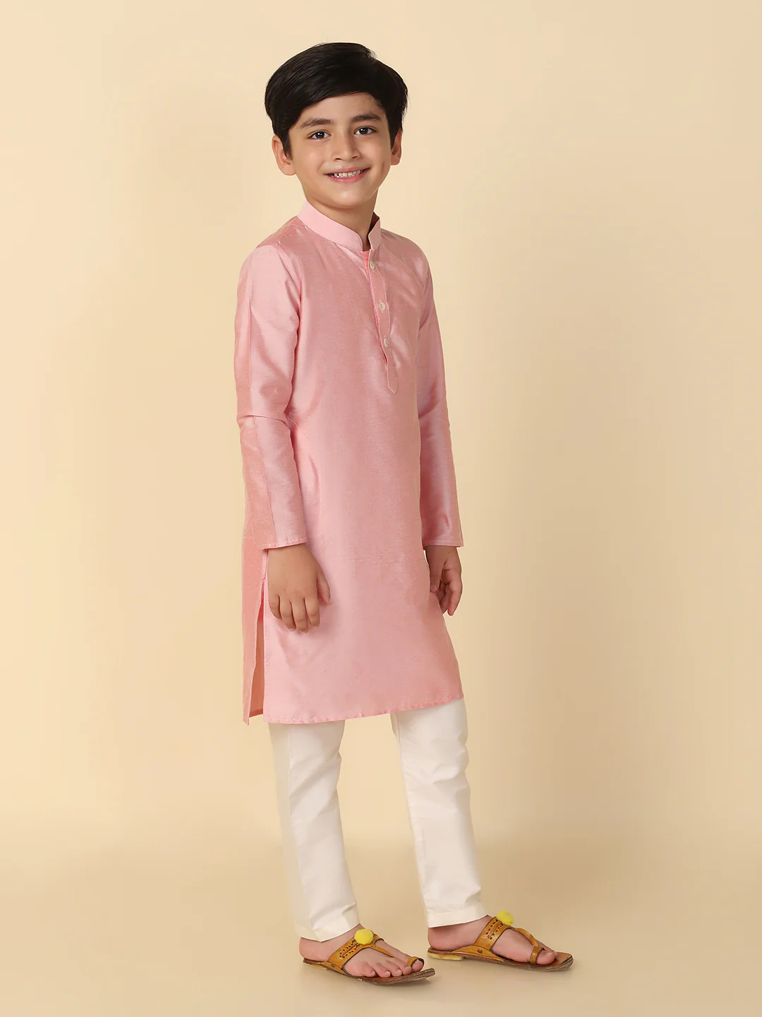 Boy's Light pink Kurta Pyjama Set - Image 3