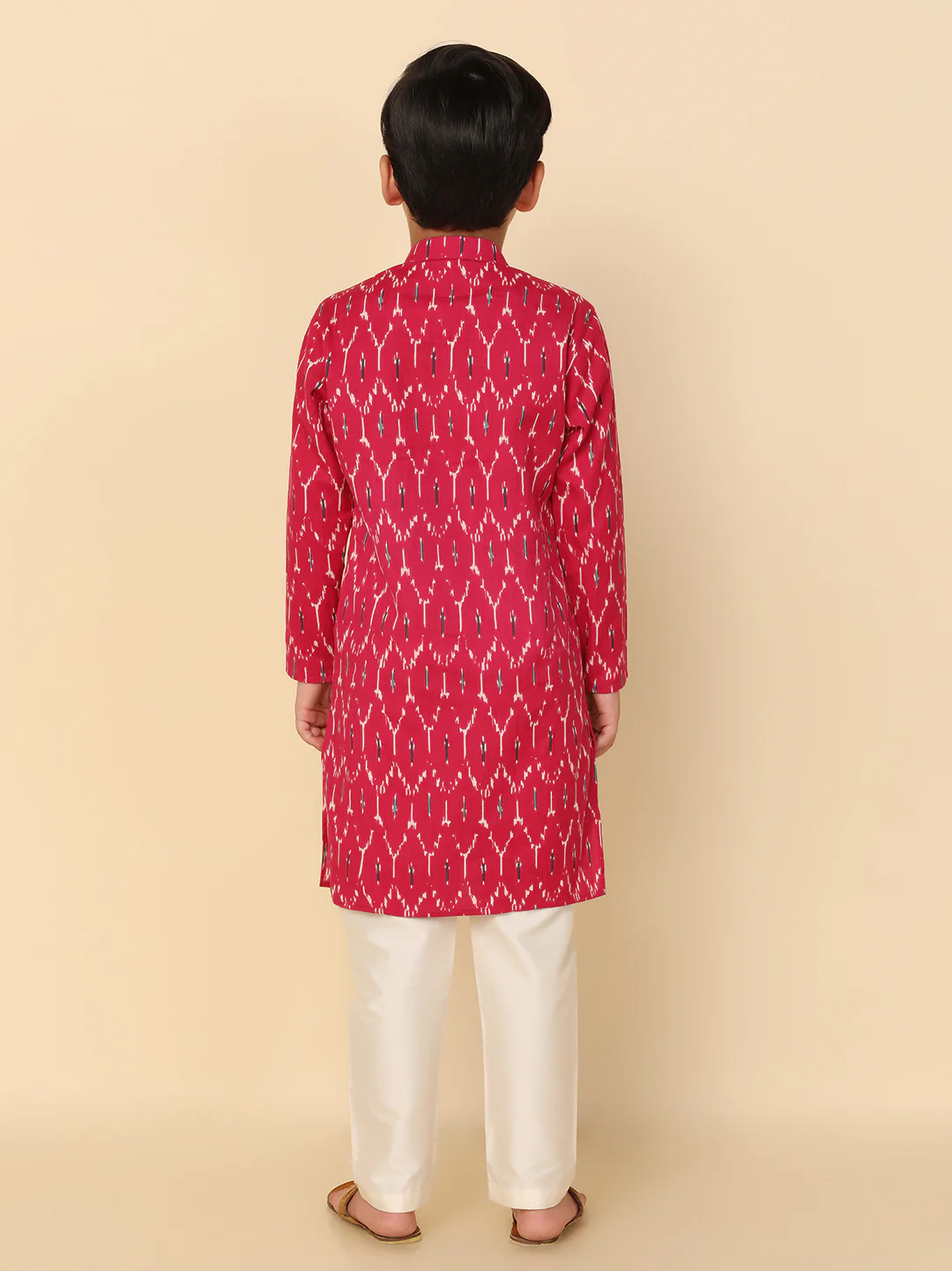 Boy's Pink Printed Kurta - Image 4