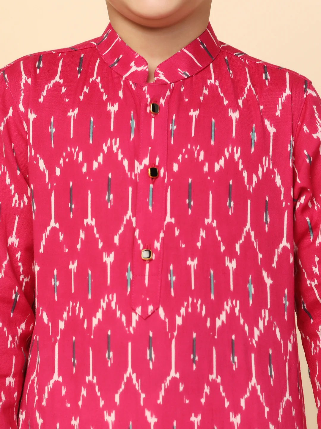Boy's Pink Printed Kurta - Image 5