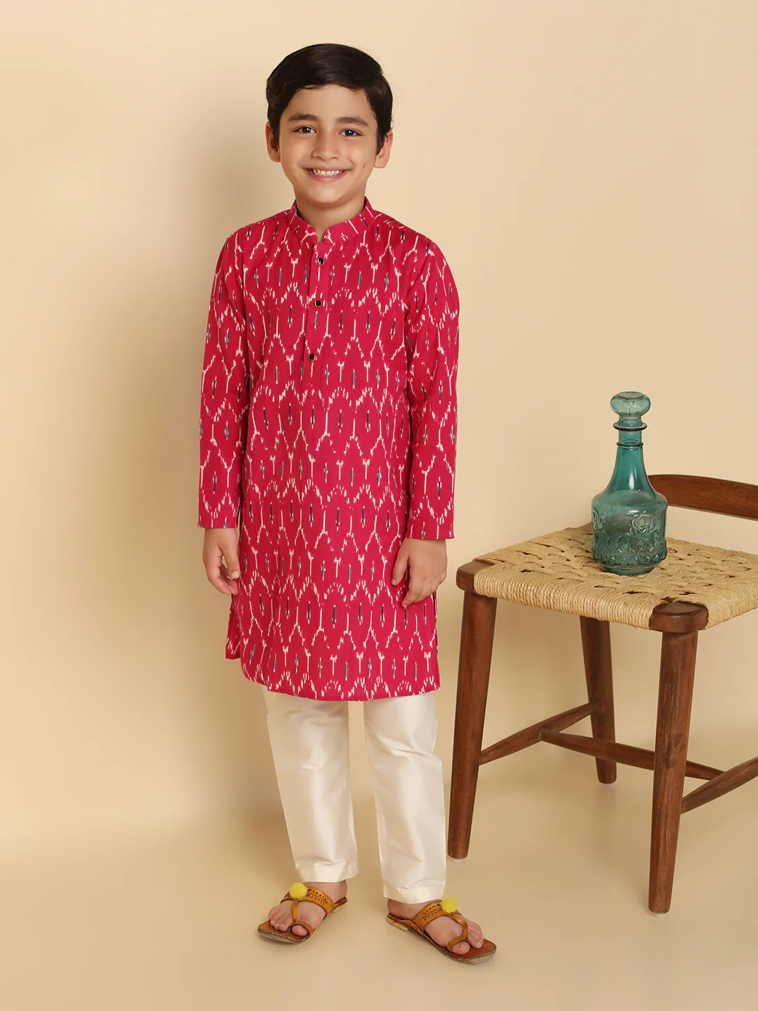 Boy's Hot Pink Kurta Pyjama Set - Image 7