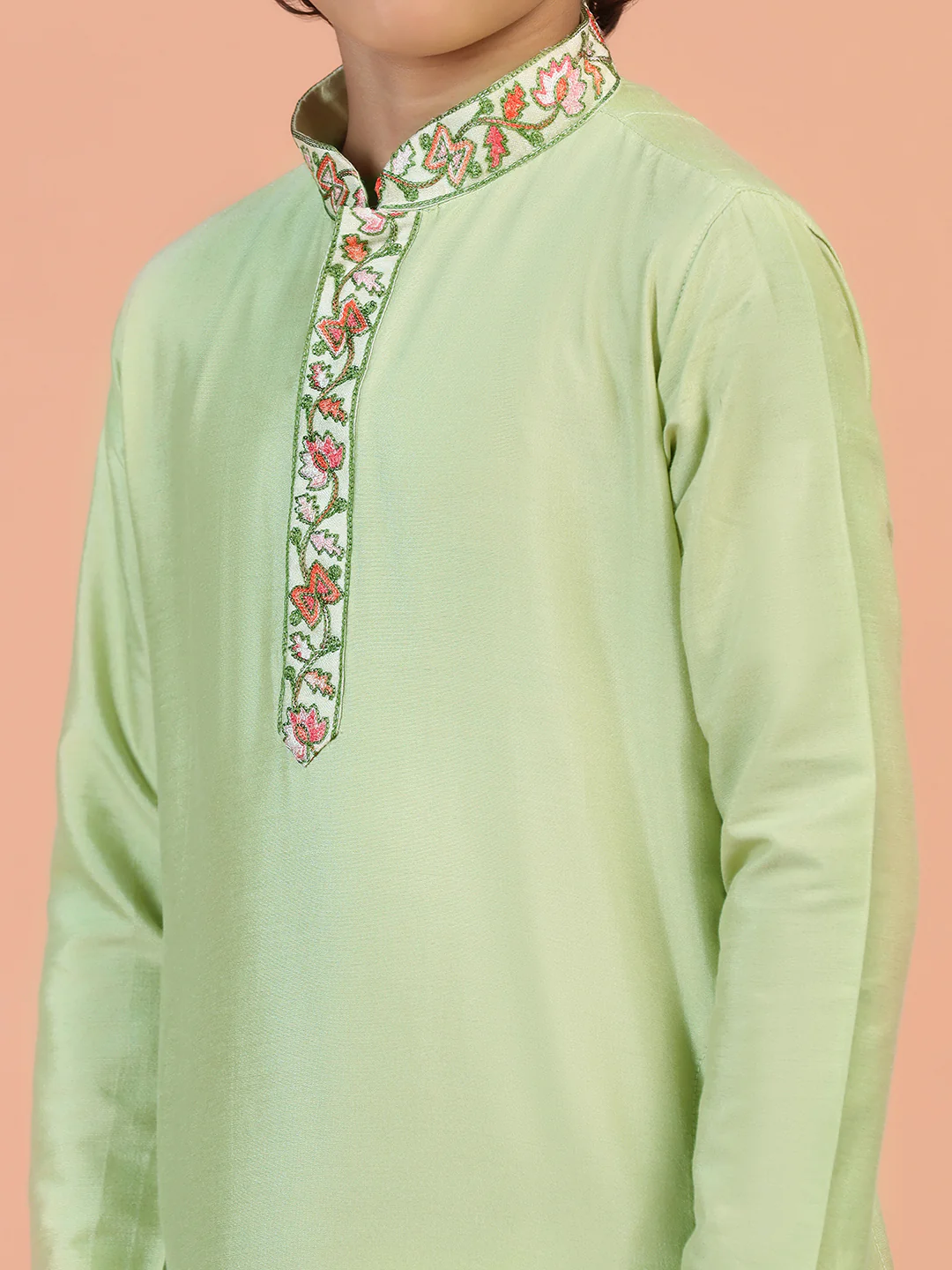 Boy's Green Solid Kurta - Image 4