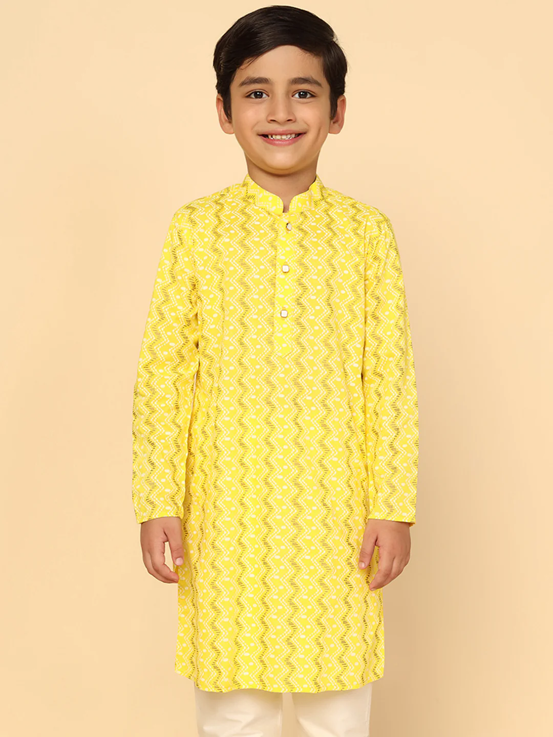 Boy's Yellow Printed Kurta