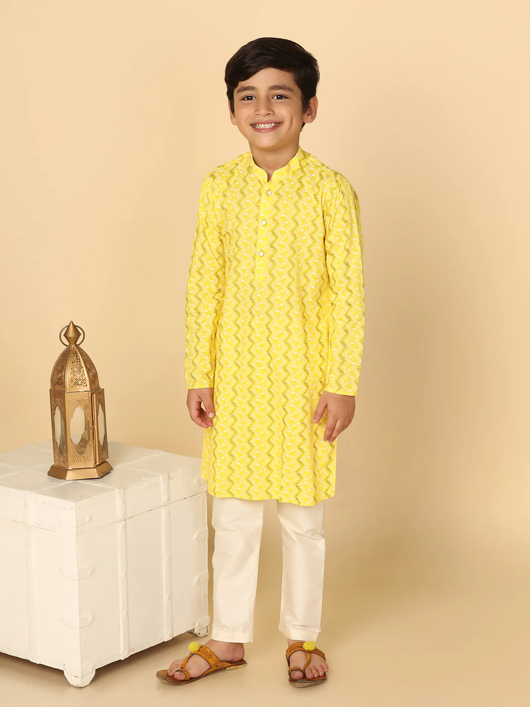 Boy's Yellow Printed Kurta - Image 6