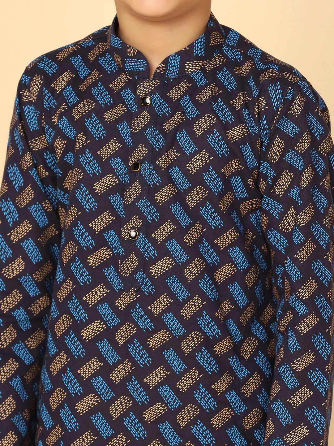 Boy's Blue Printed Kurta - Image 5