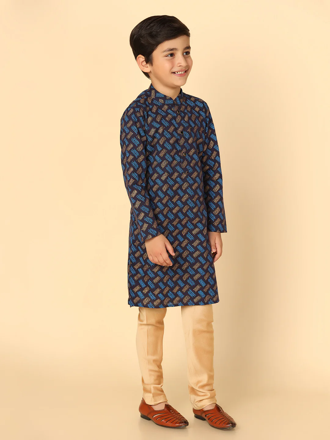 Boy's Blue Kurta Pyjama Set - Image 3
