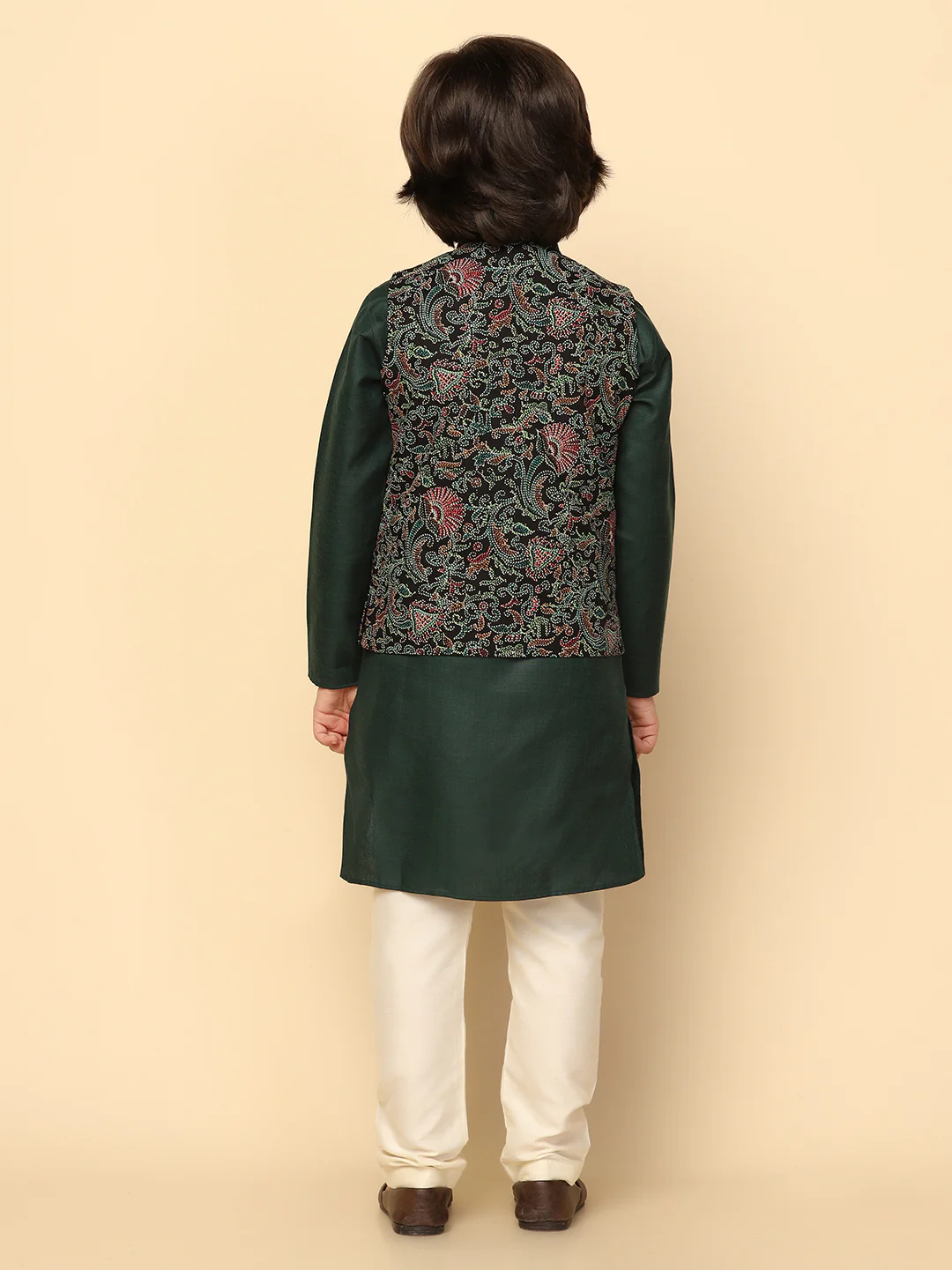 Boy's Black Printed Kurta Jacket Churidar - Image 4