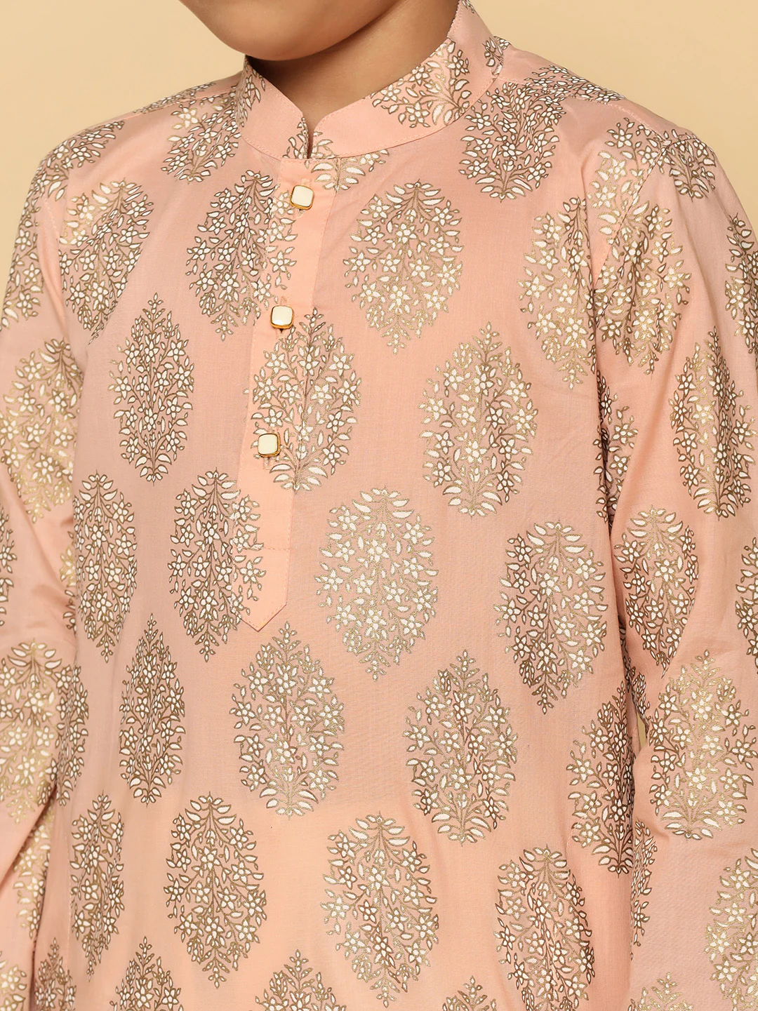 Boy's Peach Kurta Dhoti Set - Image 5