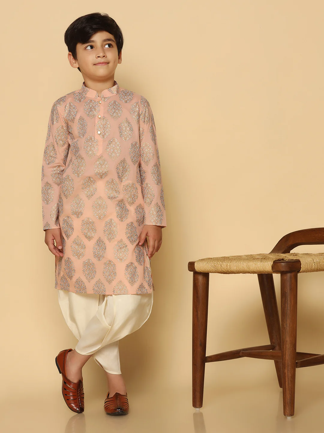 Boy's Peach Kurta Dhoti Set - Image 7