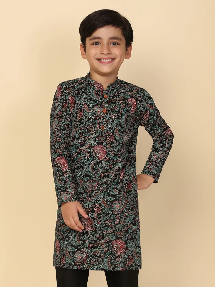Boy's Black Printed Kurta