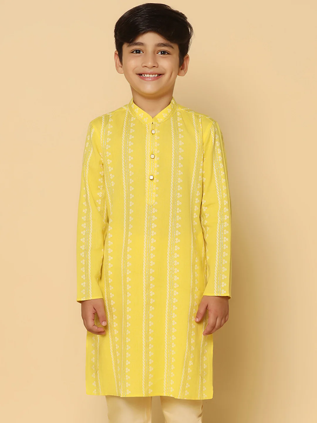 Boy's Yellow Printed Kurta