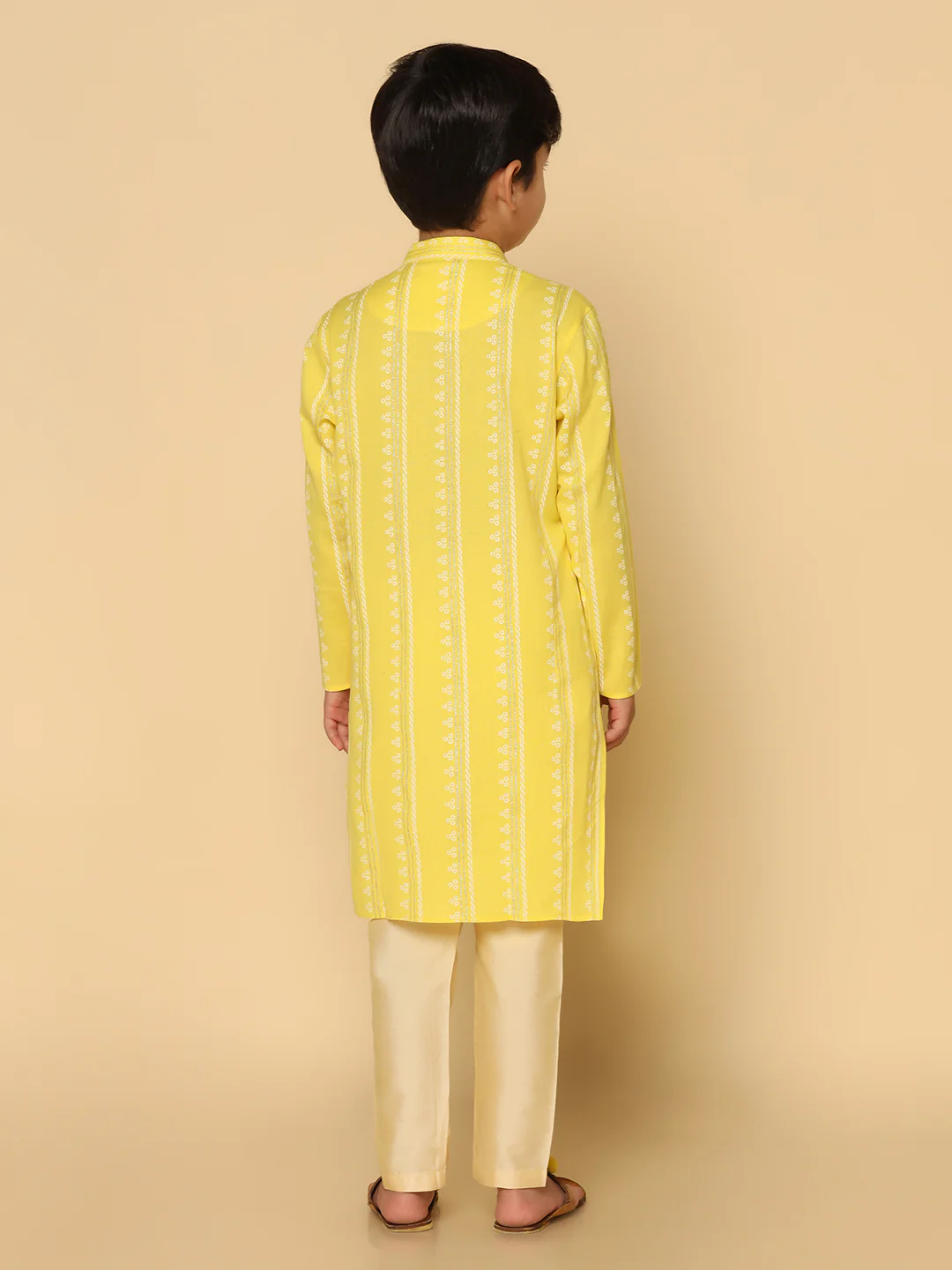 Boy's Yellow Printed Kurta - Image 4