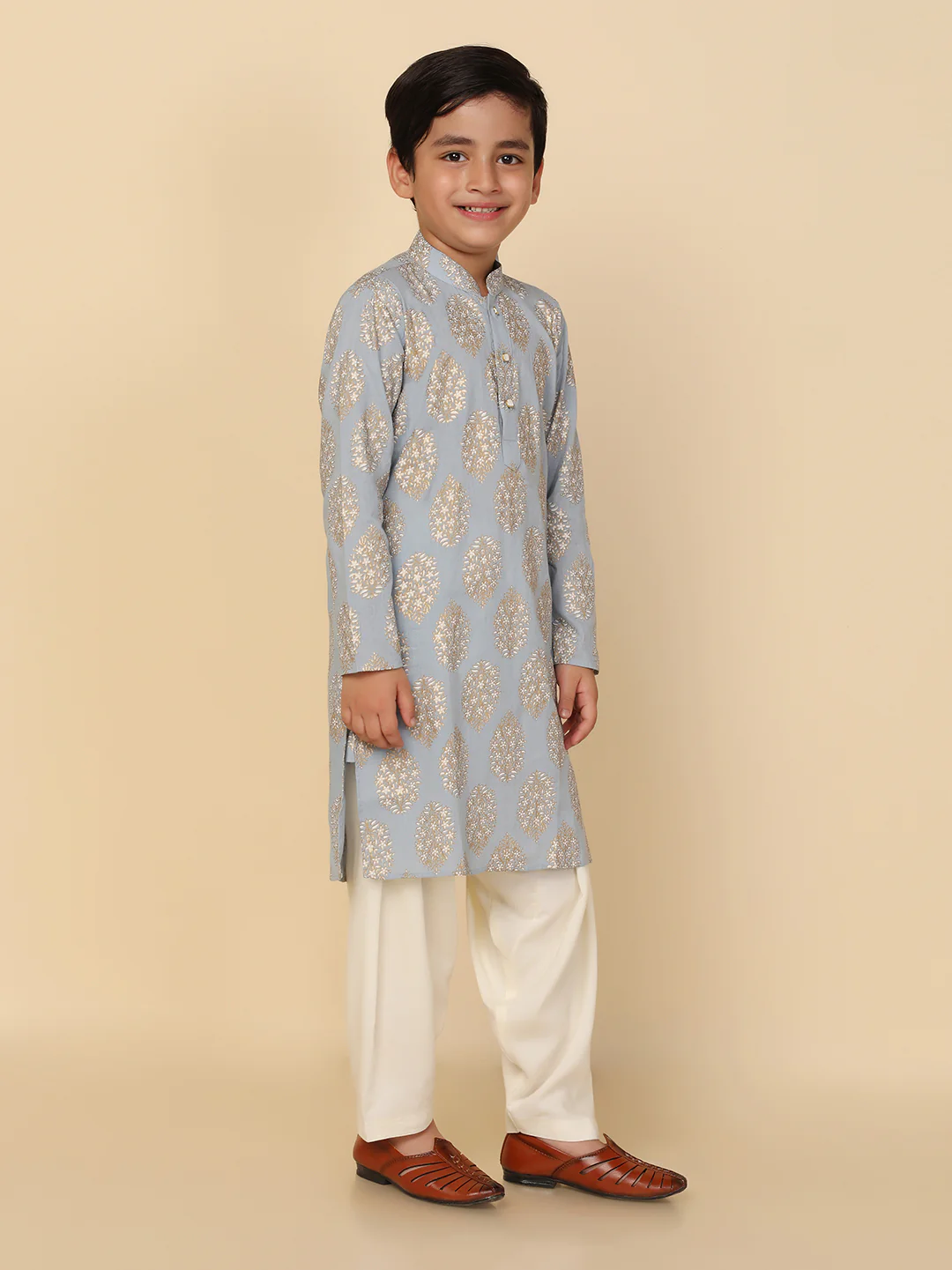 Boy's Blue Printed Kurta - Image 2