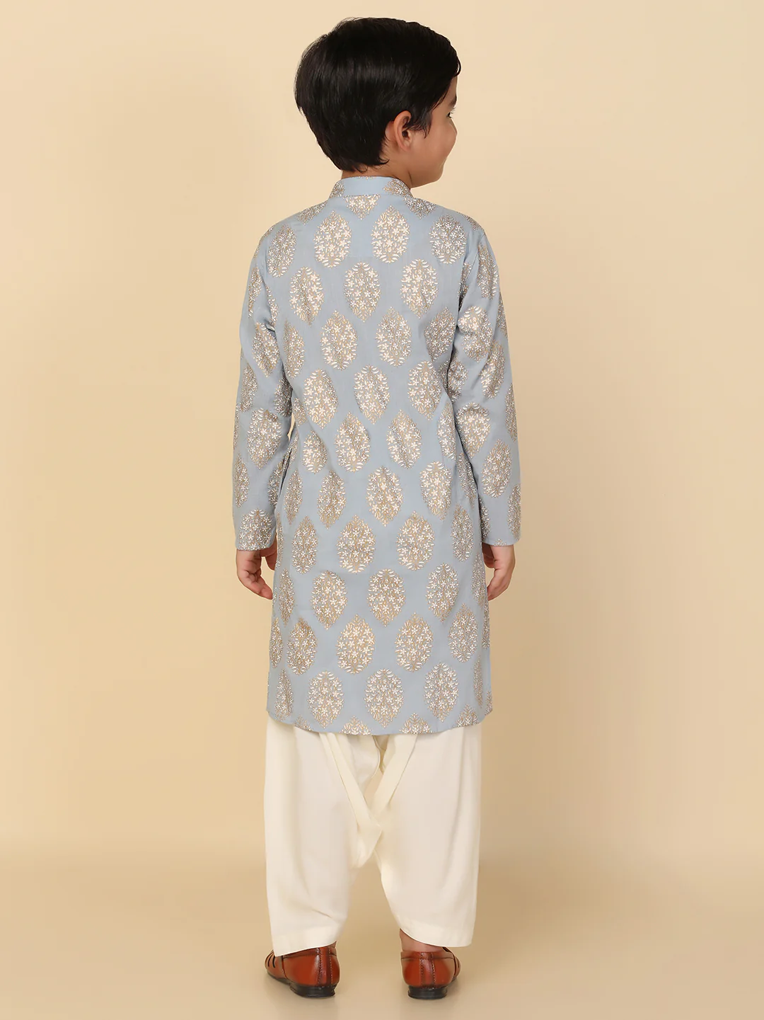 Boy's Blue Printed Kurta - Image 4