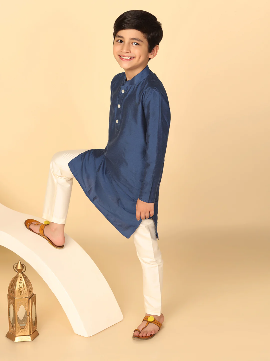 Boy's Blue Kurta Pyjama Set - Image 7