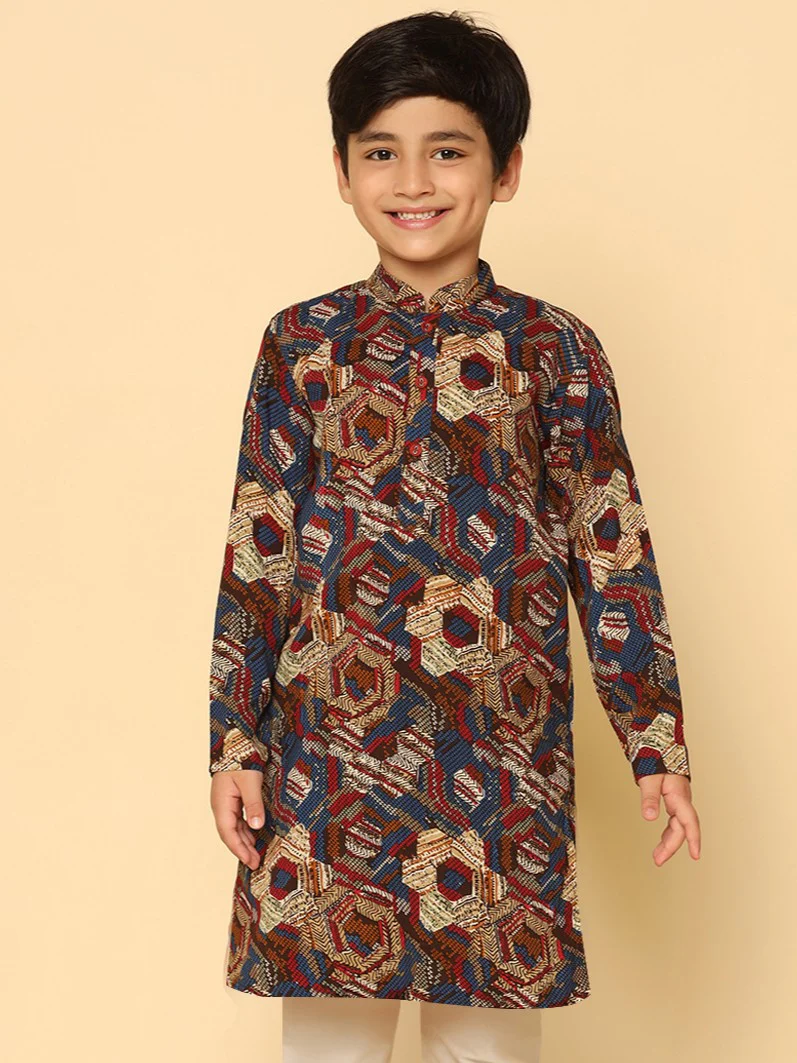 Boy's Maroon Printed Kurta