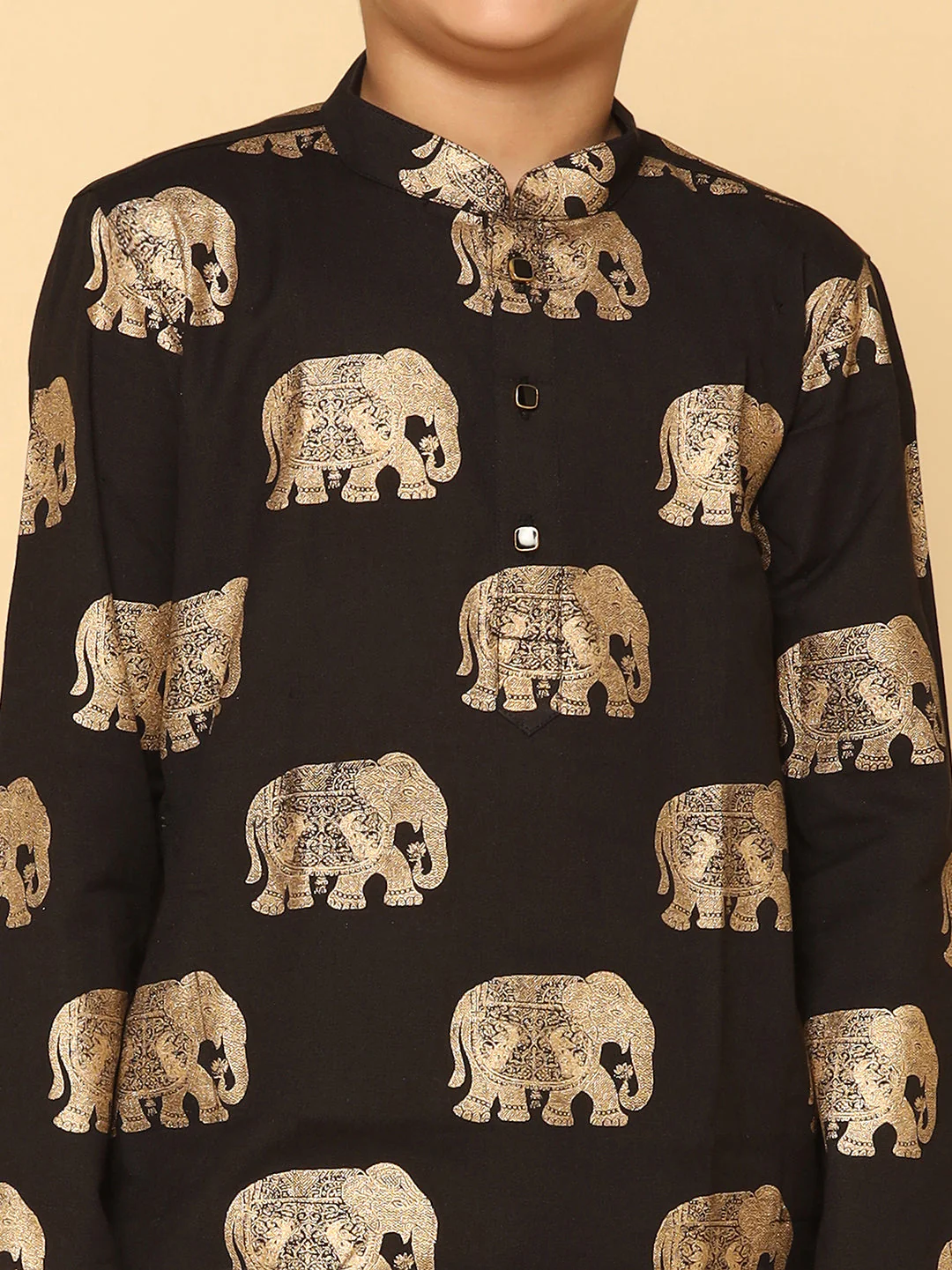 Boy's Black Foil Printed Kurta - Image 5