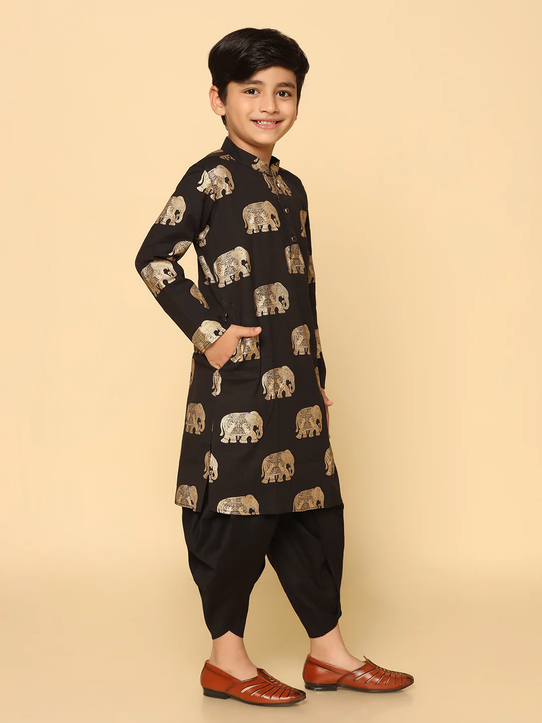 Boy's Black Kurta Dhoti Set - Image 3