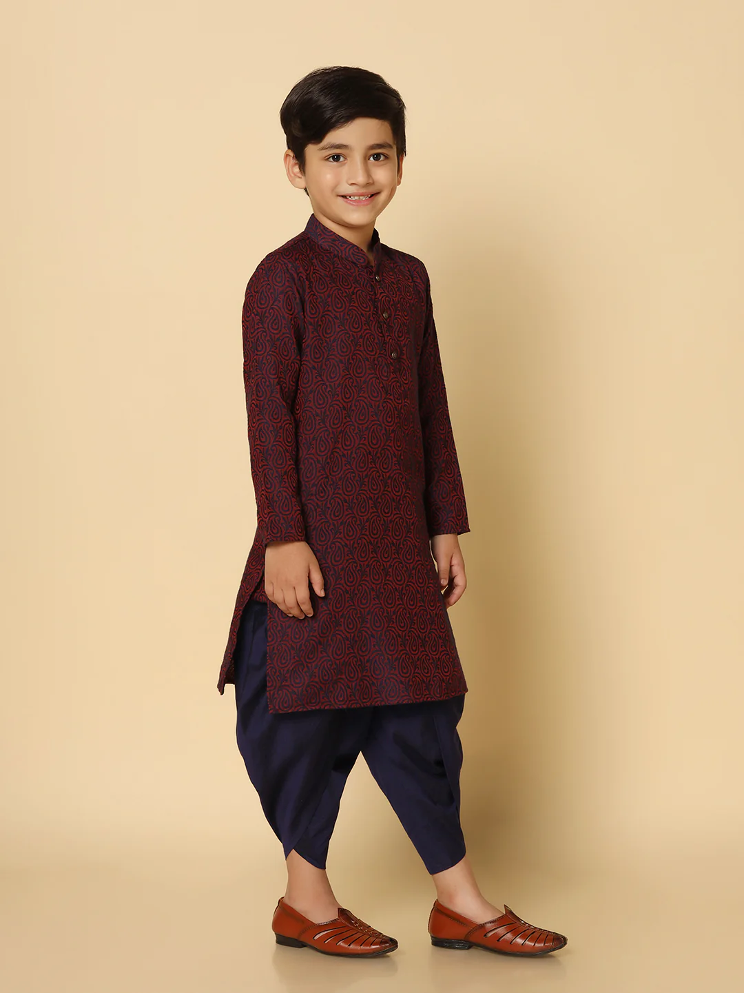 Boy's PurpleTextured Kurta - Image 3