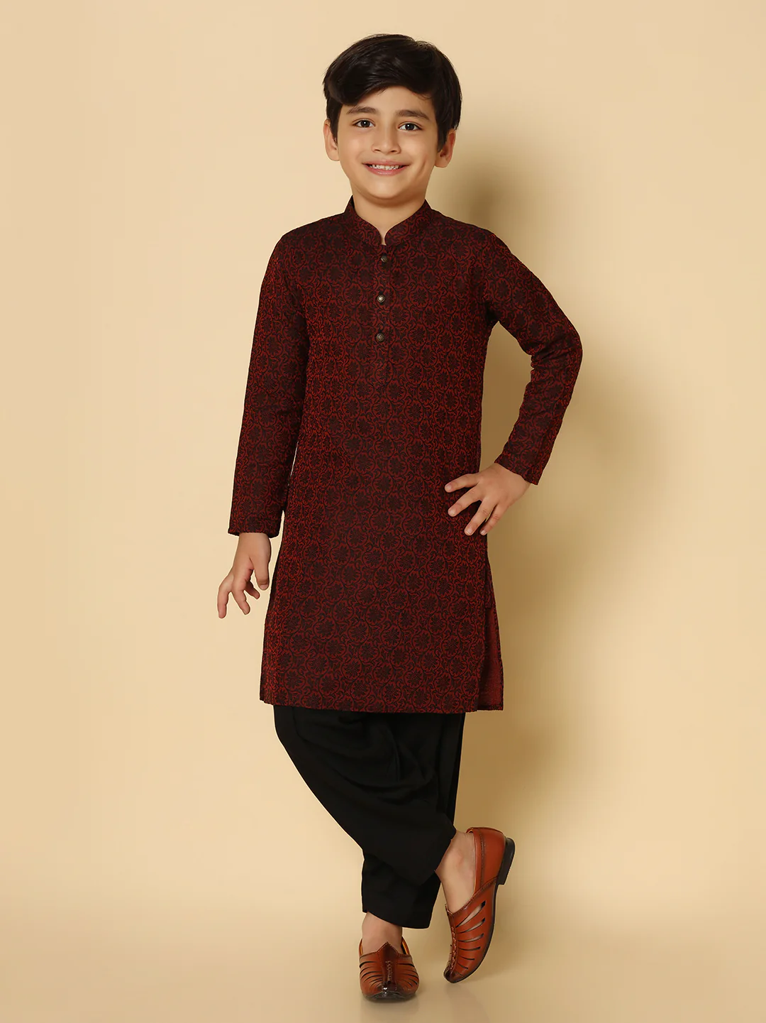 Boy's Maroon Kurta Patiyala Set