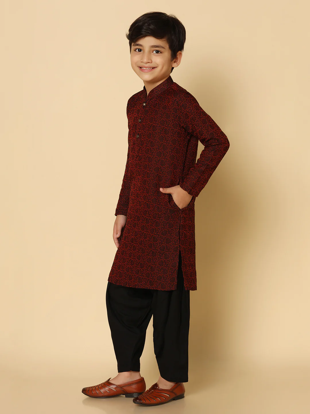 Boy's Maroon Kurta Patiyala Set - Image 3