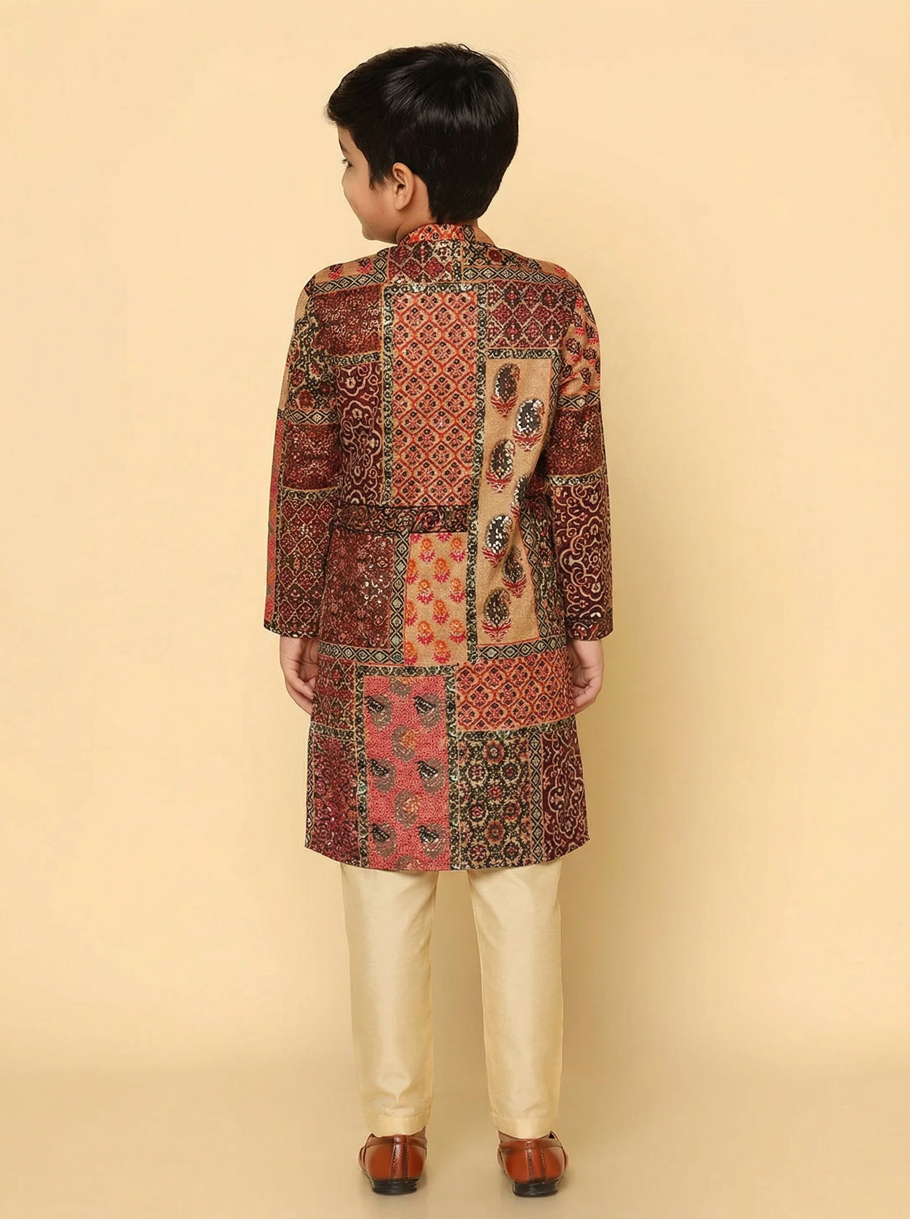 Boy's Maroon Printed Kurta - Image 4