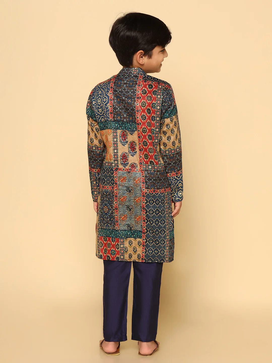 Boy's Navy Blue Printed Kurta - Image 4