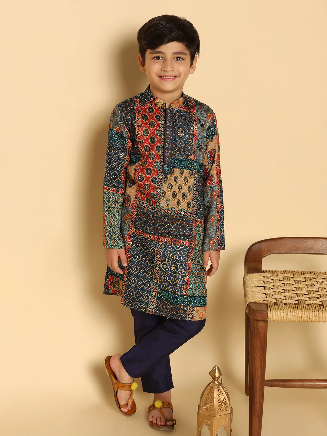 Boy's Multicolor  Kurta Pyjama Set - Image 7