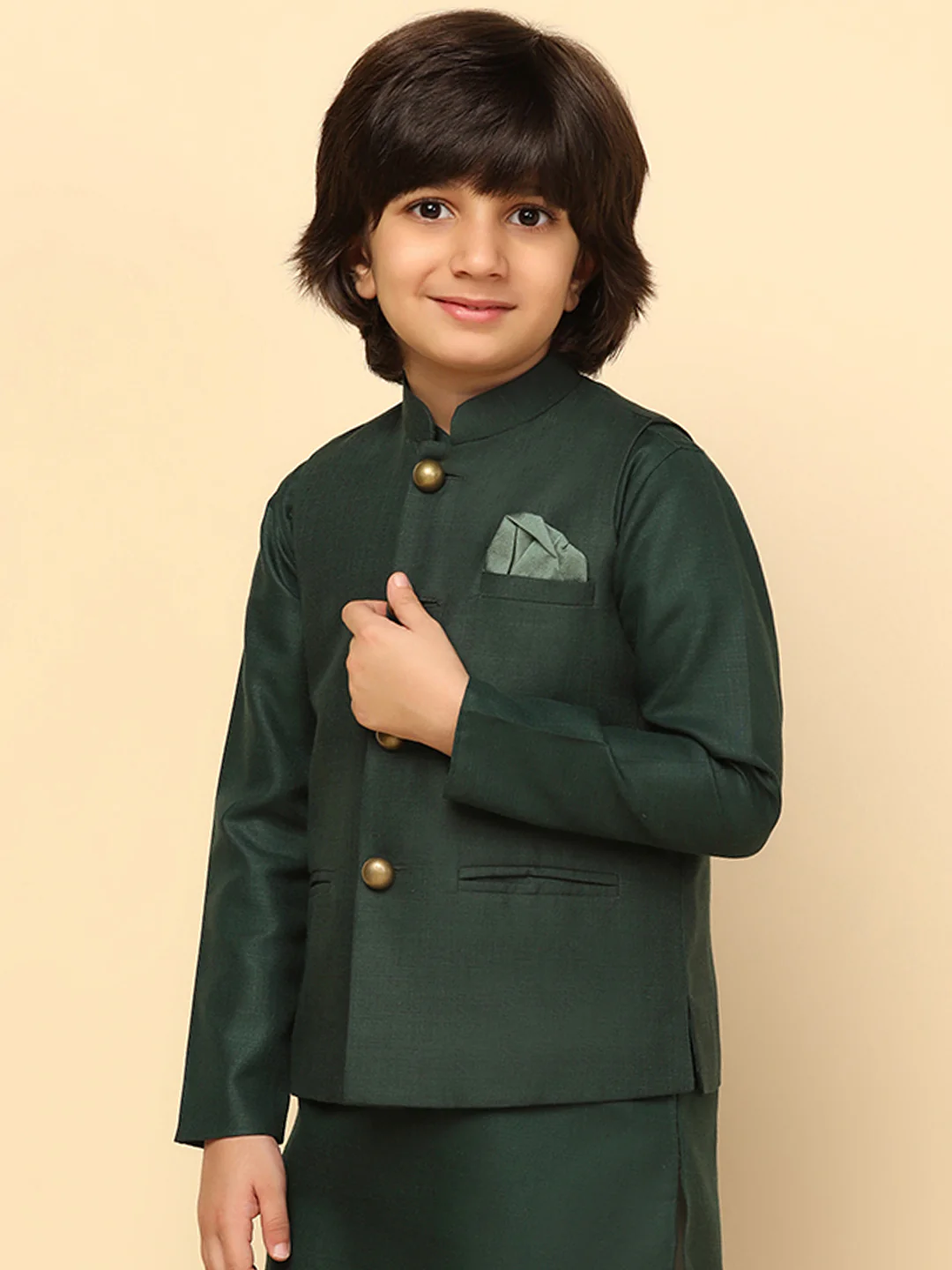 Boys Green Nehru Jacket - Image 3