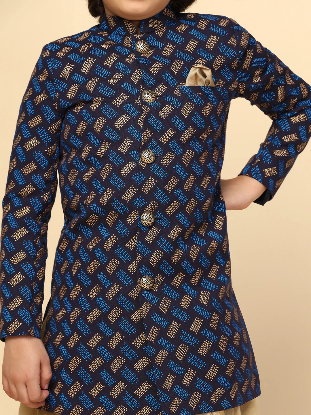 Boy's Blue Indowestern Set With Dhoti - Image 5