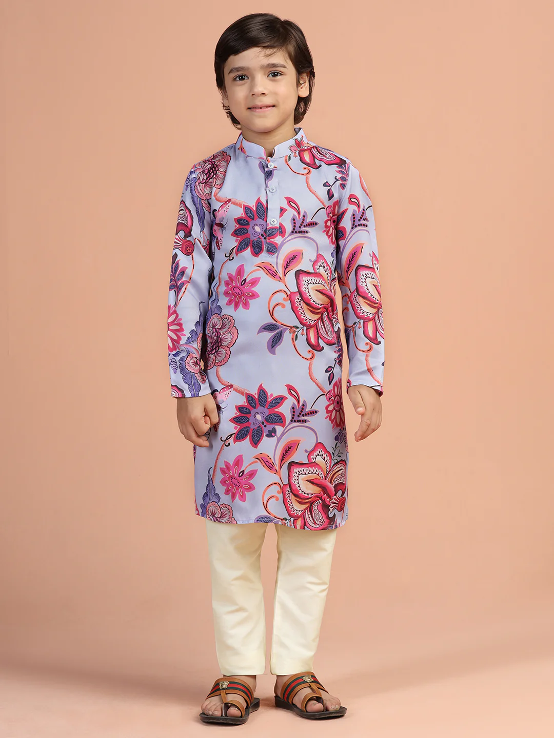 Lavender Floral Printed Kurta - Image 7