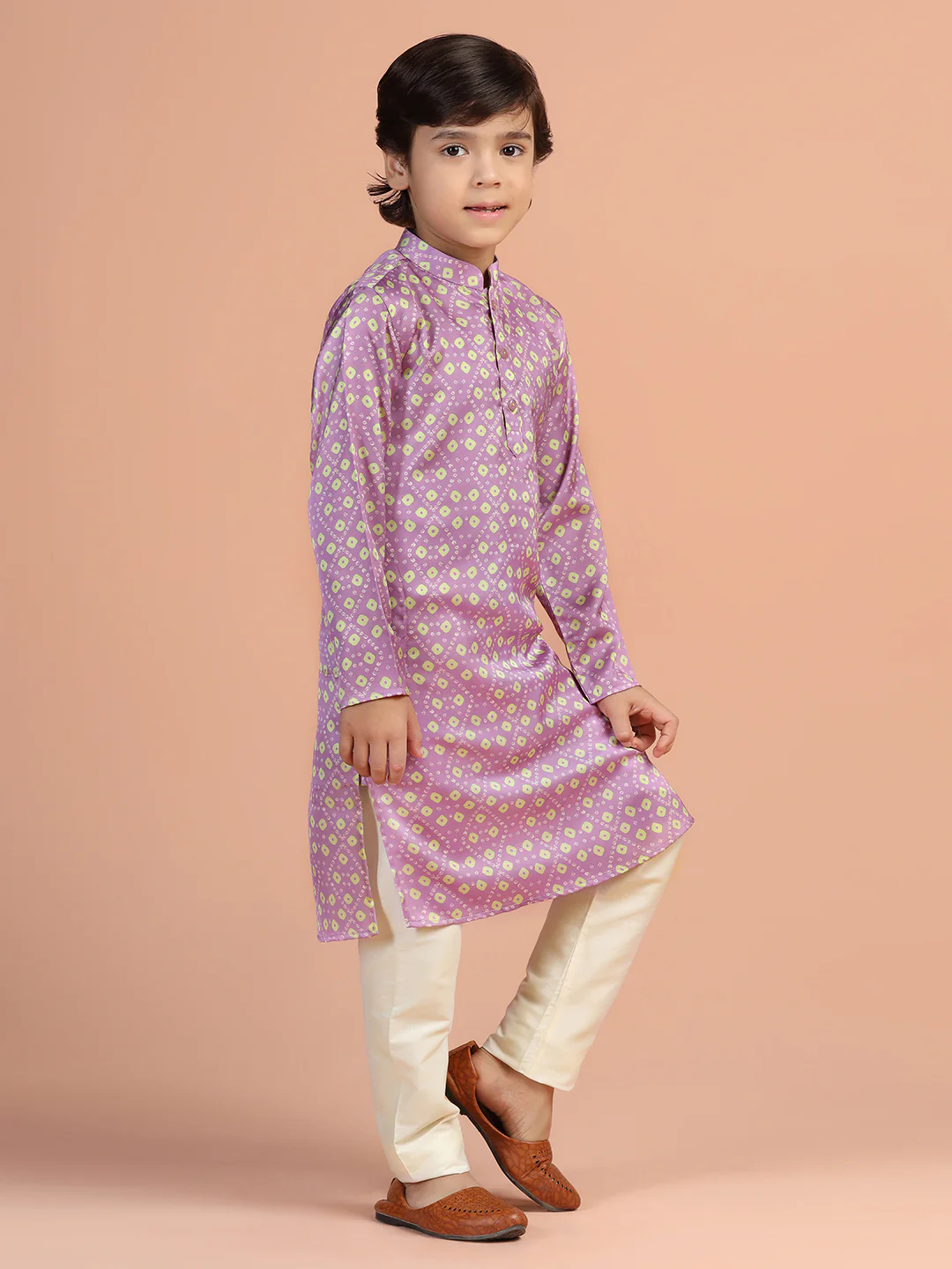 Lavender Gold Printed Kids Kurta Set - Image 3