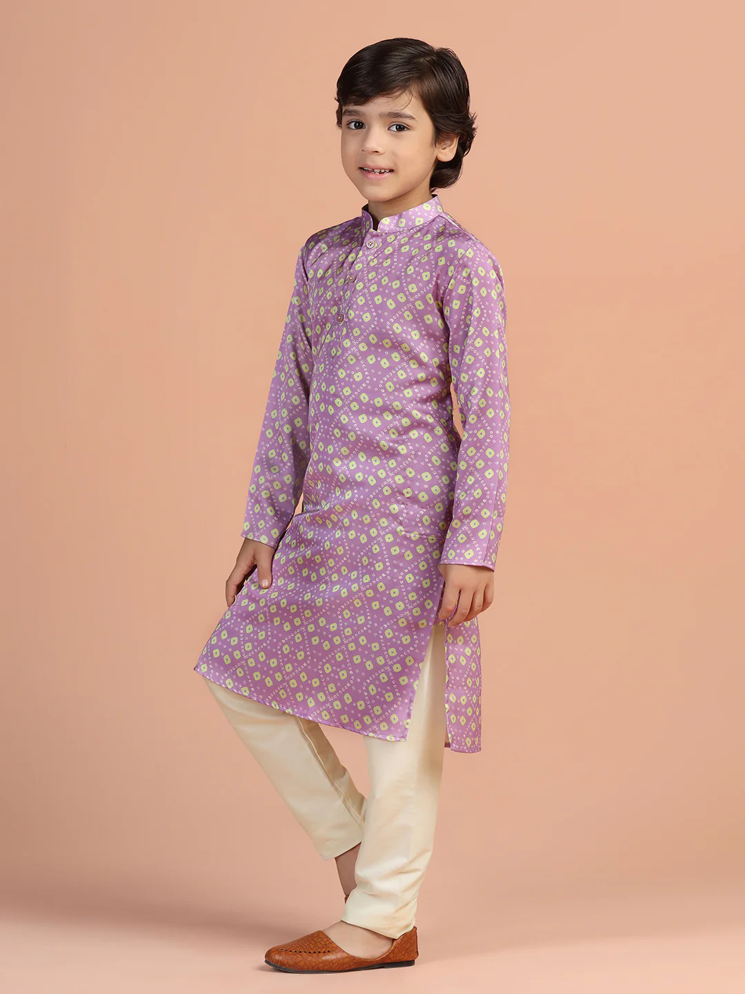 Lavender Gold Printed Kids Kurta Set - Image 7