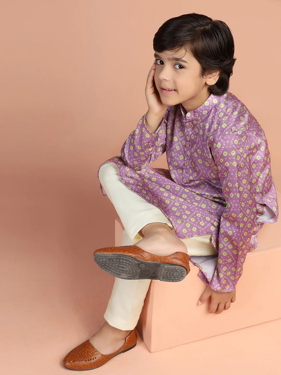 Lavender Gold Printed Kids Kurta Set - Image 8